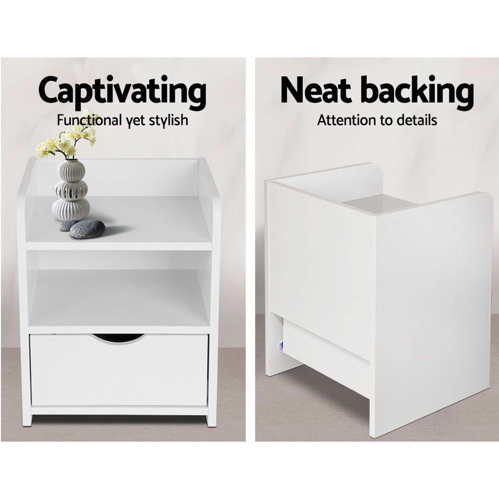 Bedside Table Storage Shelf with Drawer - White - Homecoze