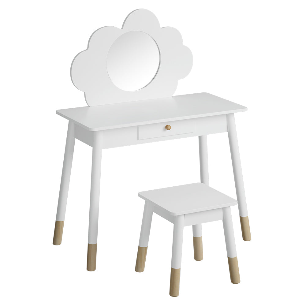 Kids Vanity Dressing Table & Stool Set with Detachable Cloud Shaped Mirror Homecoze