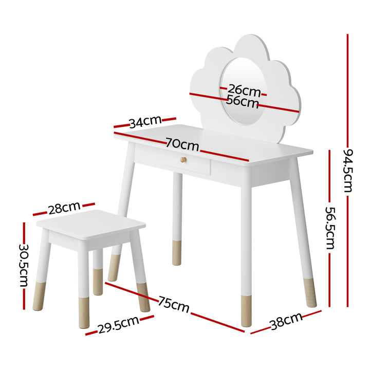 Kids Vanity Dressing Table & Stool Set with Detachable Cloud Shaped Mirror Homecoze