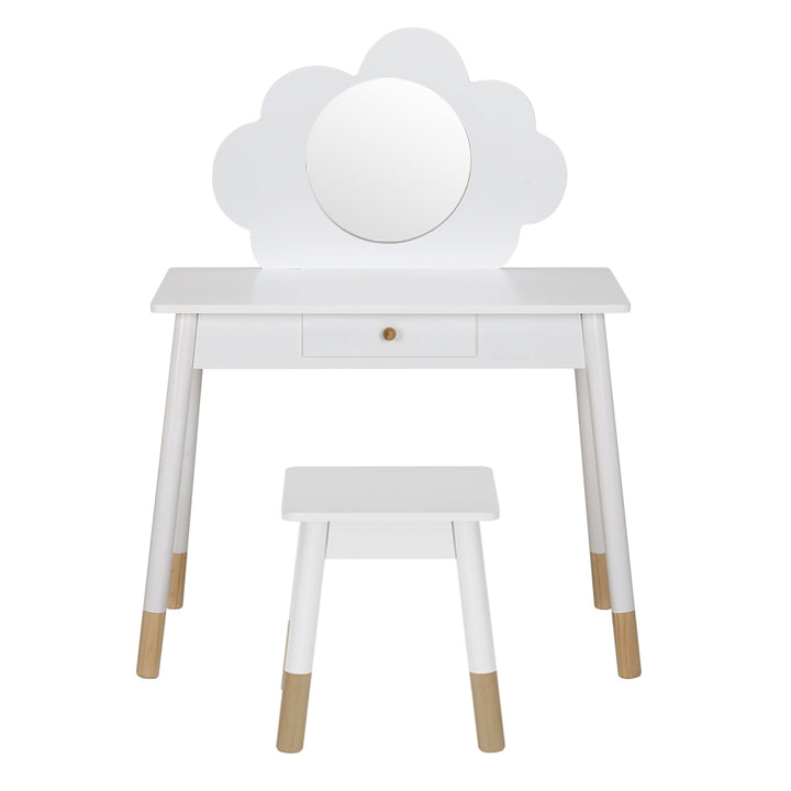 Kids Vanity Dressing Table & Stool Set with Detachable Cloud Shaped Mirror Homecoze