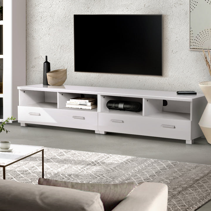 White Entertainment Unit with Drawers 180cm Homecoze