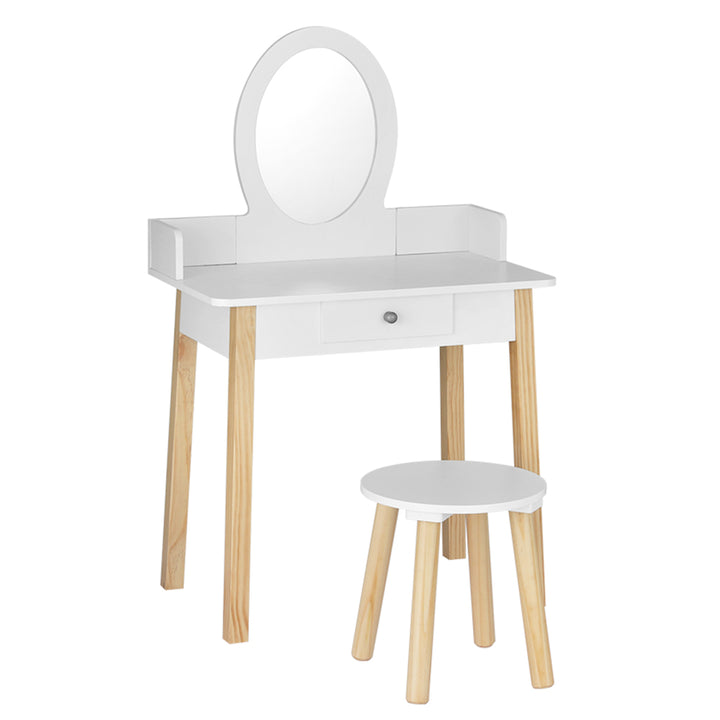 Kids Vanity Dressing Table & Stool Set with Detachable Mirror Homecoze