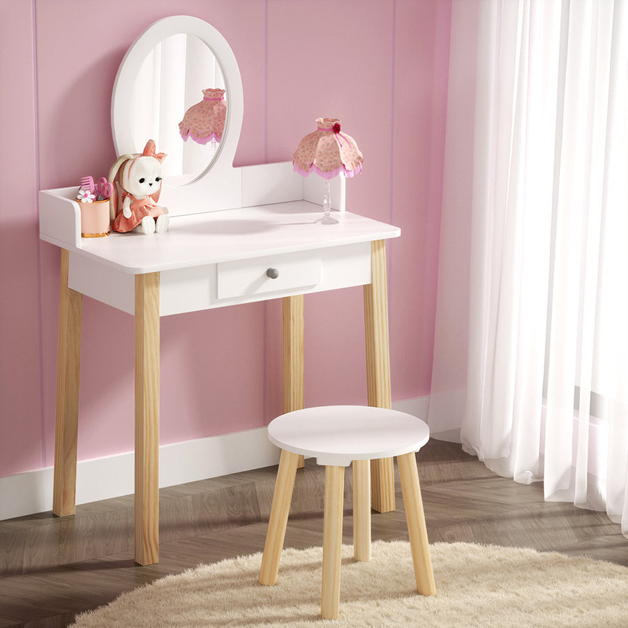 Kids Vanity Dressing Table & Stool Set with Detachable Mirror Homecoze