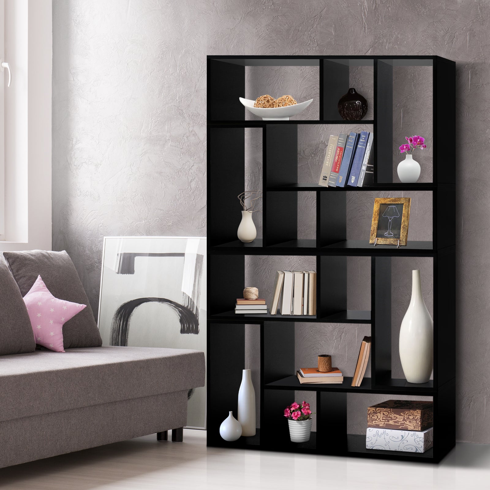 Stackable DIY L-Shaped Display Shelf - Black - Homecoze