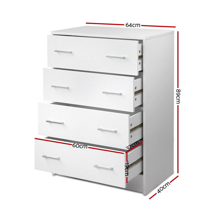 Contemporary Tallboy 4 Drawers Storage Cabinet - White Homecoze