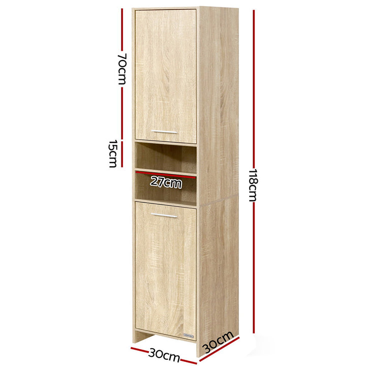 Bathroom & Laundry 185cm Tallboy Storage Cabinet with Adjustable Shelfs - Natural Homecoze