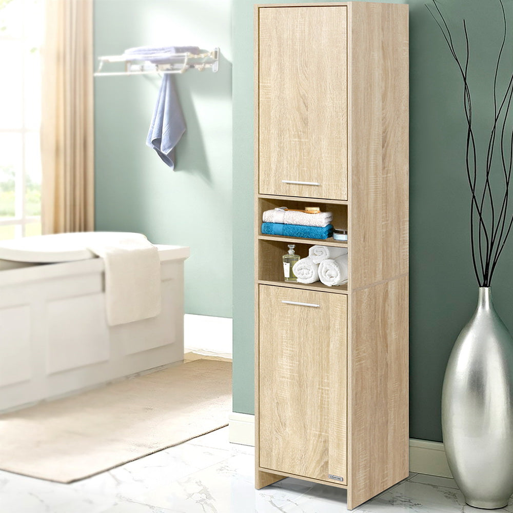 Bathroom & Laundry 185cm Tallboy Storage Cabinet with Adjustable Shelfs - Natural Homecoze