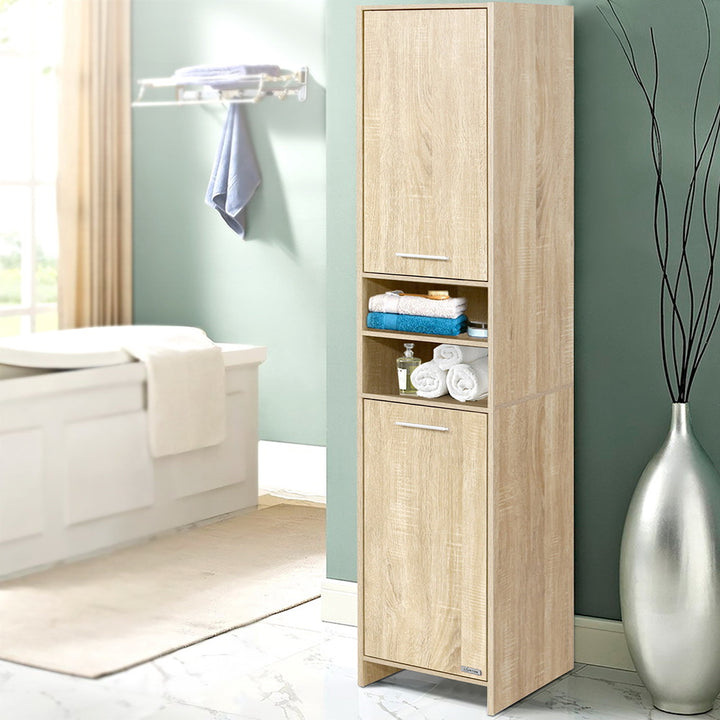 Bathroom & Laundry 185cm Tallboy Storage Cabinet with Adjustable Shelfs - Natural Homecoze