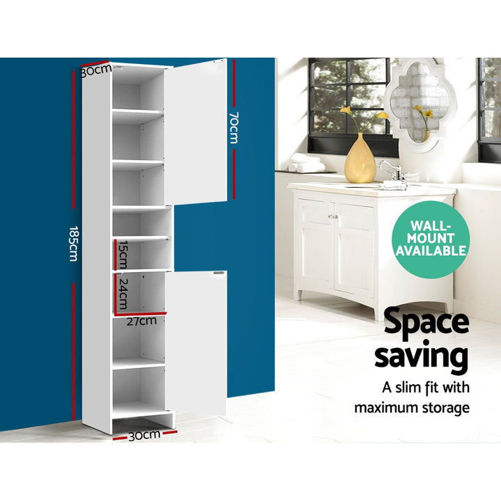 Bathroom & Laundry 185cm Tallboy Storage Cabinet with Adjustable Shelfs - White Homecoze