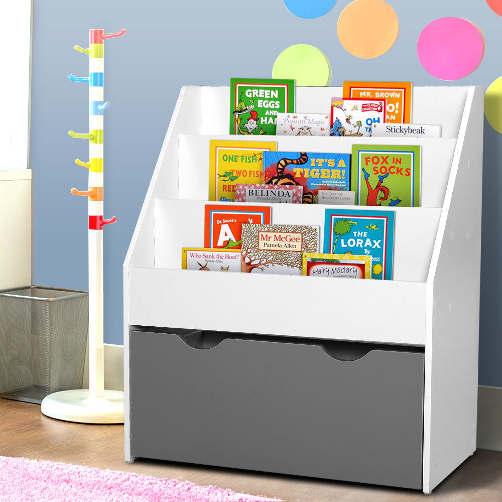 Kids 3 Tier Bookshelf with Large Storage Drawer - White Homecoze