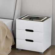 New Smart Bedside Table with Wireless Charging LED Lights 3 Drawer - White - Homecoze