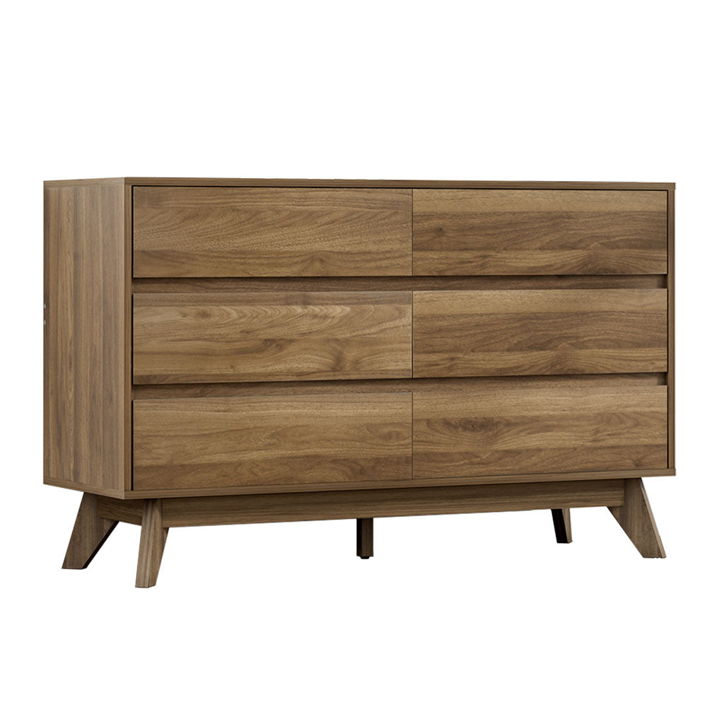 Modern Wood Grain Style 6 Drawer Lowboy Chest of Drawers Homecoze
