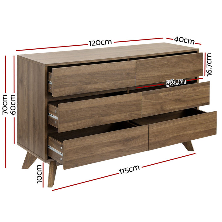 Modern Wood Grain Style 6 Drawer Lowboy Chest of Drawers Homecoze