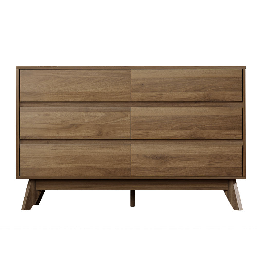 Modern Wood Grain Style 6 Drawer Lowboy Chest of Drawers Homecoze