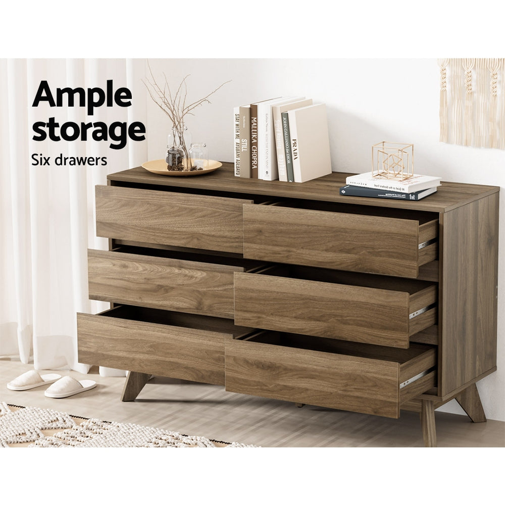 Modern Wood Grain Style 6 Drawer Lowboy Chest of Drawers Homecoze