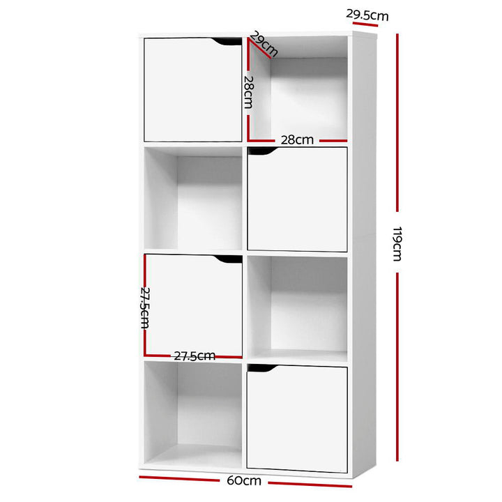 Cube Display Shelf Storage Cabinet with 4 Soft Close Doors - White Homecoze