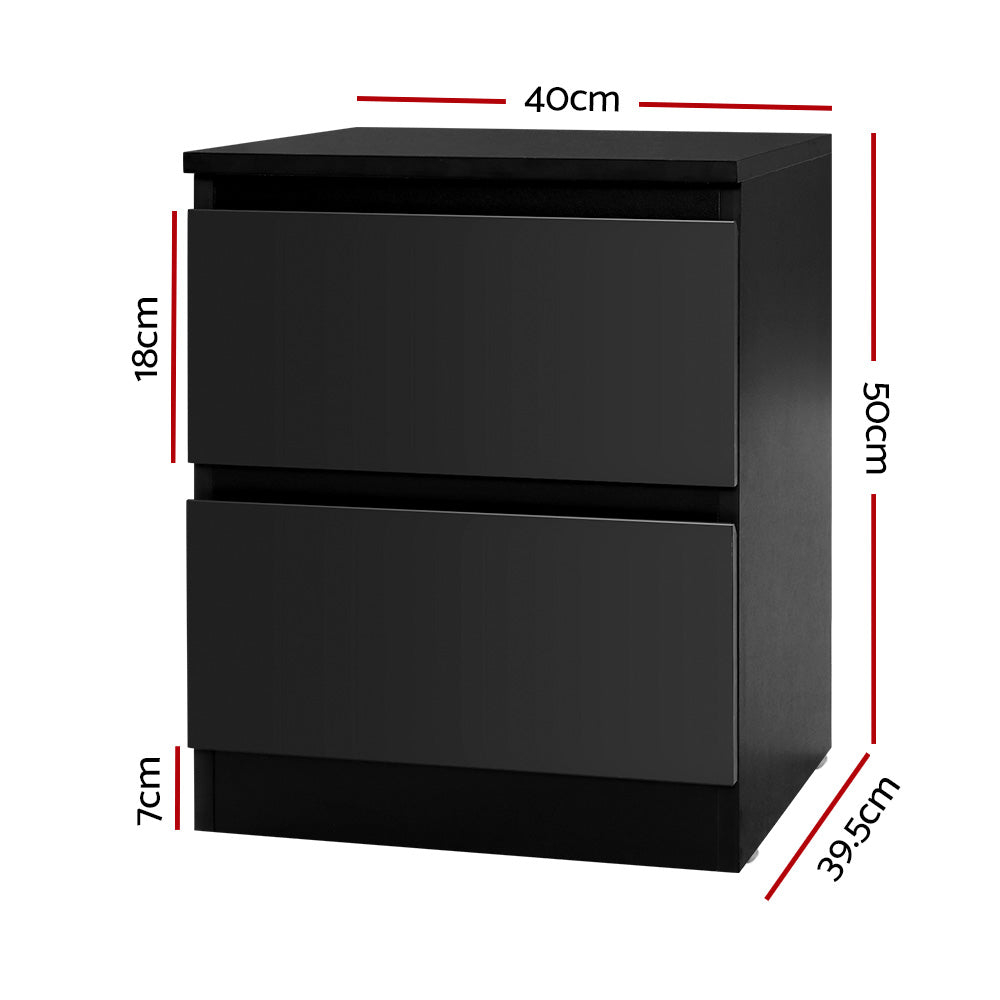 Modern 2 Drawer Bedside Table - Black Homecoze