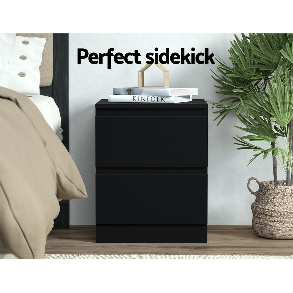 Modern 2 Drawer Bedside Table - Black Homecoze