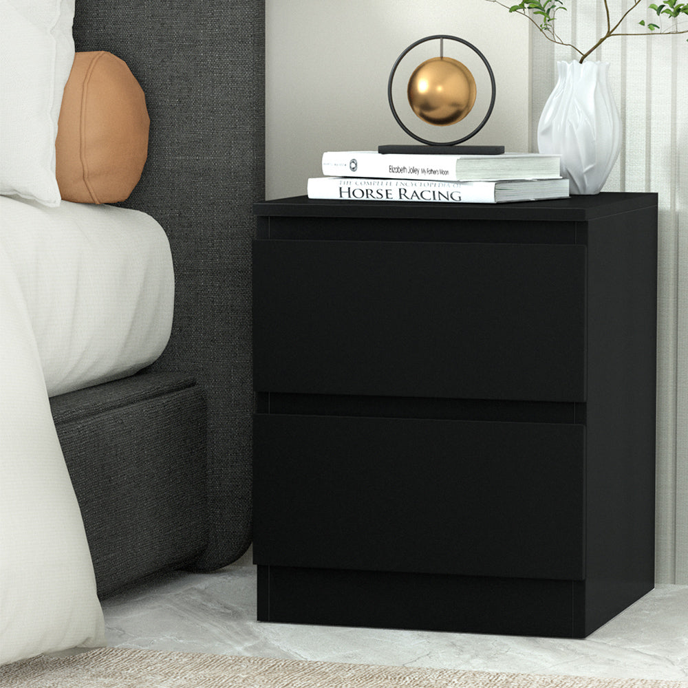 Modern 2 Drawer Bedside Table - Black Homecoze