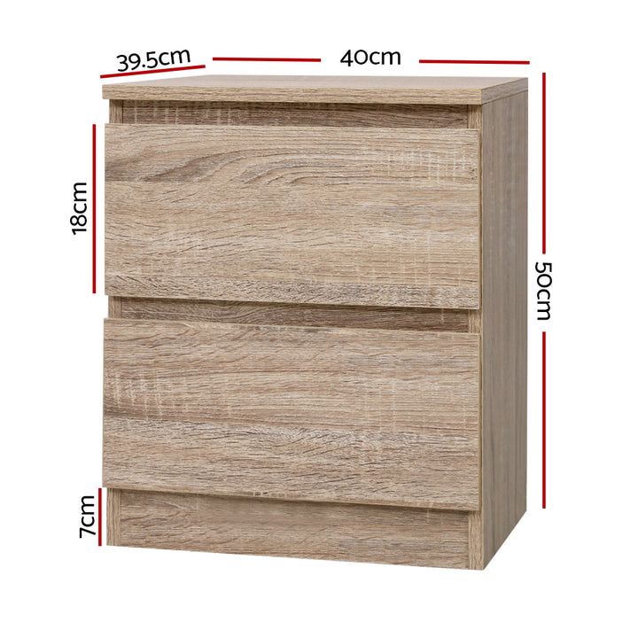 Modern Bedside Table with 2 Drawers - Oak Homecoze