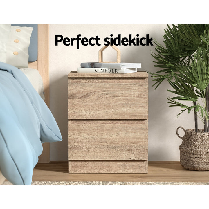 Modern Bedside Table with 2 Drawers - Oak Homecoze