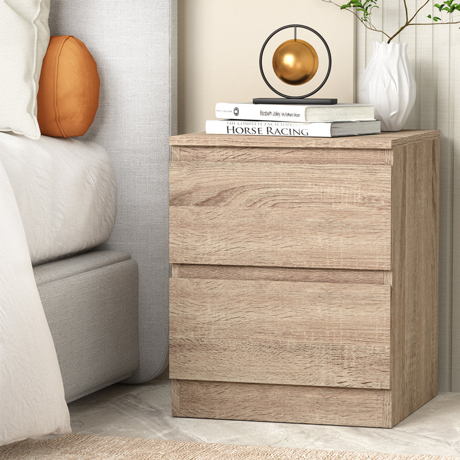 Modern Bedside Table with 2 Drawers - Oak Homecoze