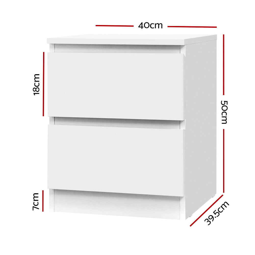 Modern 2 Drawer Bedside Table - White Homecoze