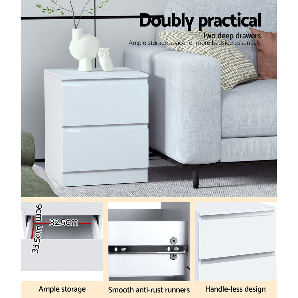 Modern 2 Drawer Bedside Table - White Homecoze