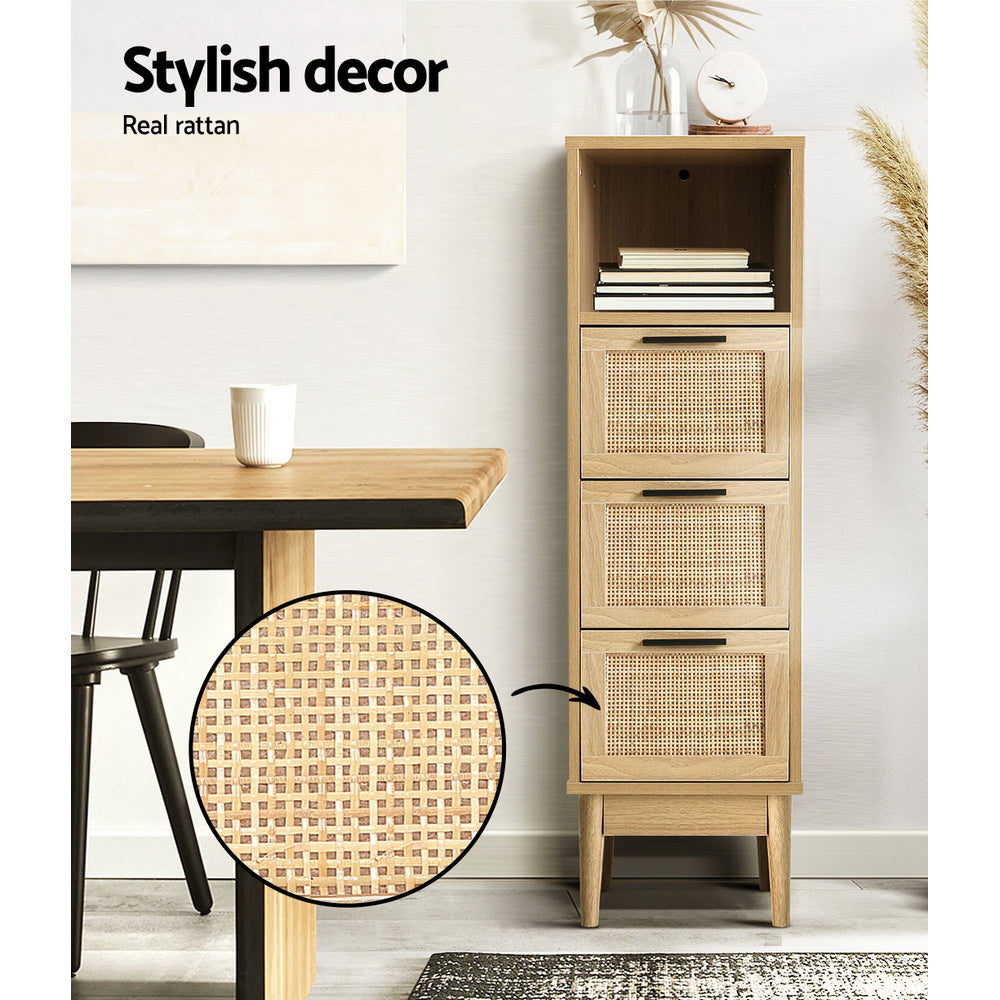 Rattan Mini Tallboy Chest of Drawers Cabinet Homecoze