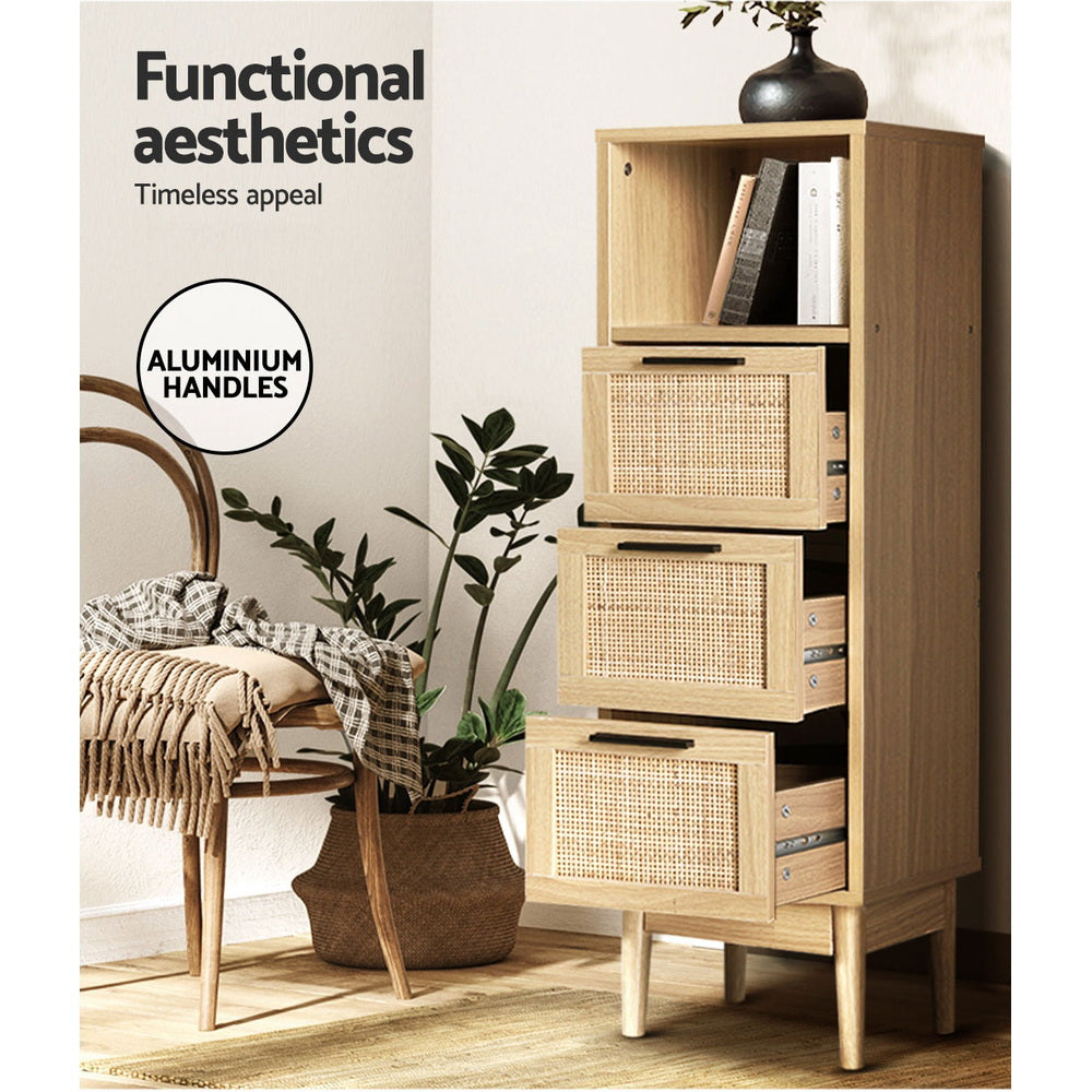 Rattan Mini Tallboy Chest of Drawers Cabinet Homecoze