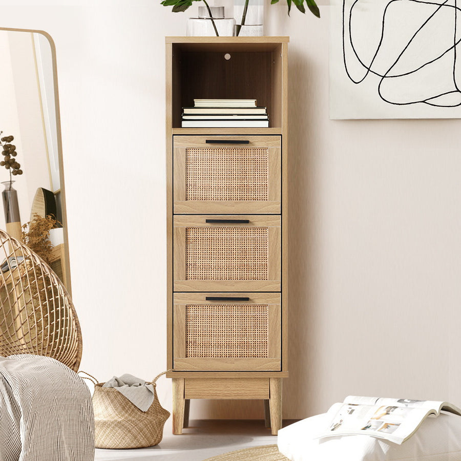 Rattan Mini Tallboy Chest of Drawers Cabinet Homecoze