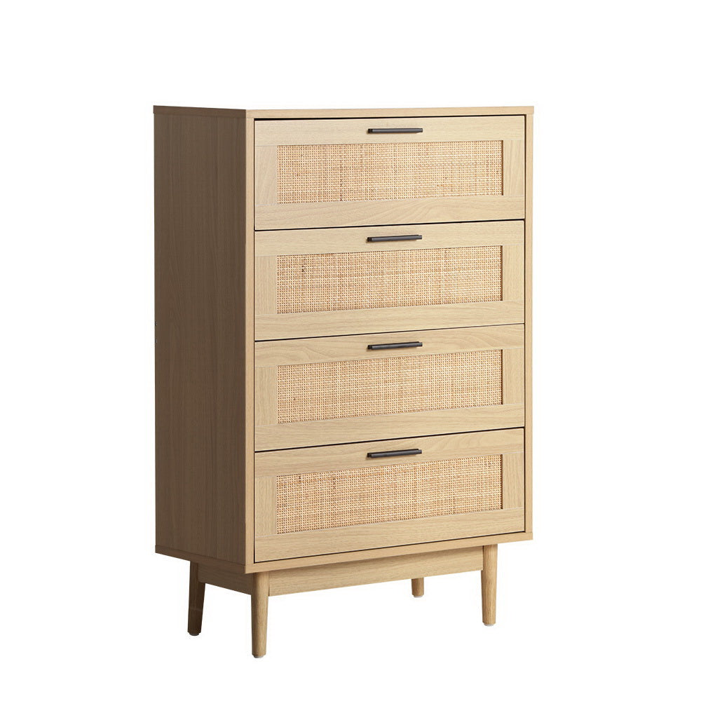 Rattan 4 Drawer Tallboy Chest of Drawers Homecoze