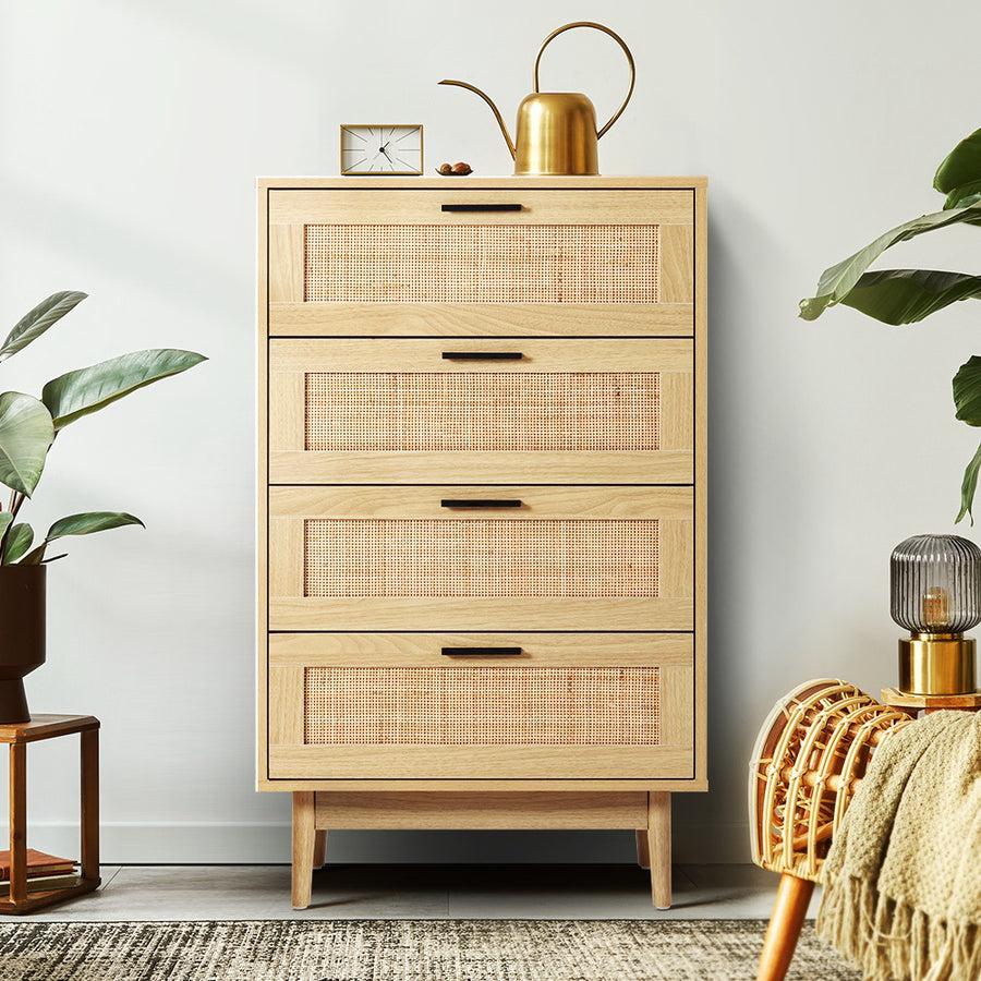 Rattan 4 Drawer Tallboy Chest of Drawers Homecoze