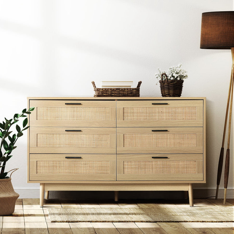 Rattan 6 Drawer Lowboy Chest of Drawers Homecoze