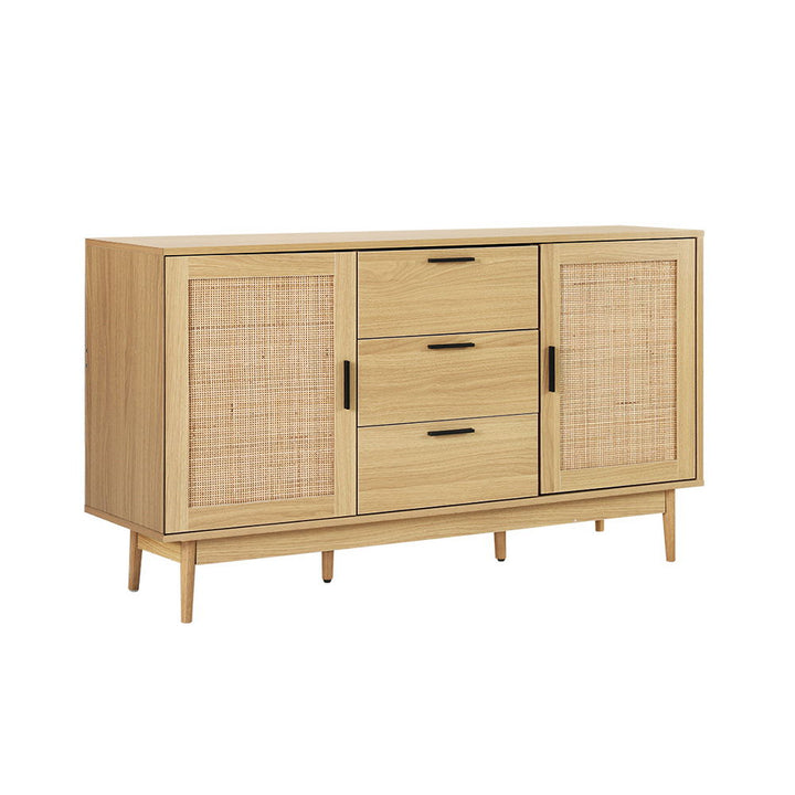 Rattan Buffet 2-Door Storage Sideboard with Drawers Homecoze