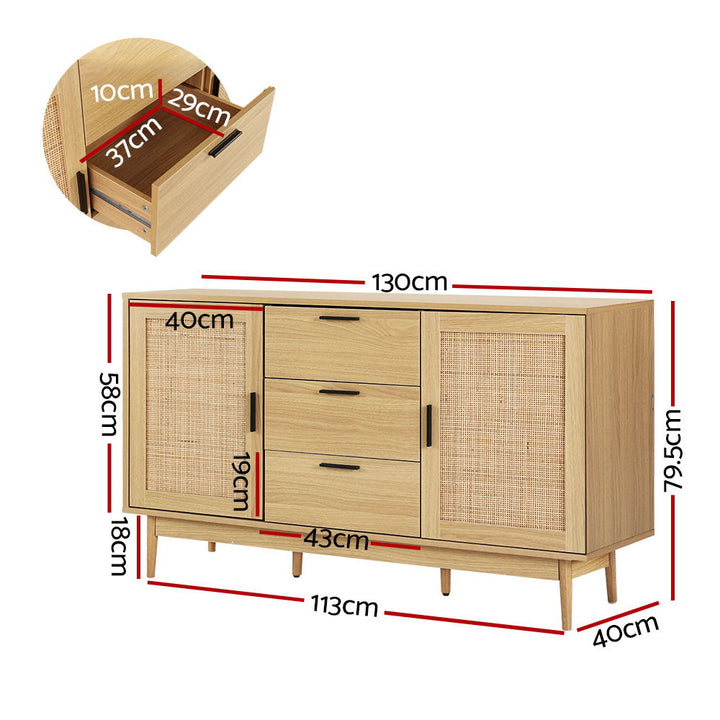 Rattan Buffet 2-Door Storage Sideboard with Drawers Homecoze