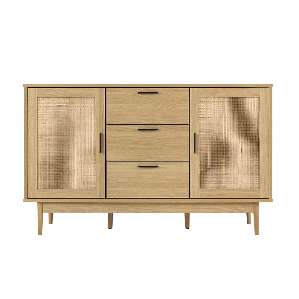 Rattan Buffet 2-Door Storage Sideboard with Drawers Homecoze