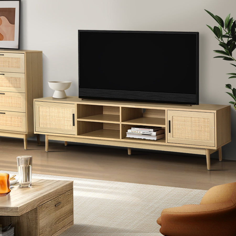 Rattan Coastal Wooden Style Entertainment Unit - 180cm Homecoze