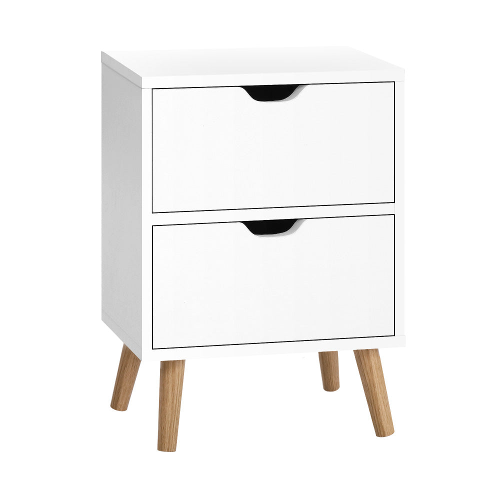 Classic Scandinavian Inspired Large 2 Drawer Side Table - White Homecoze