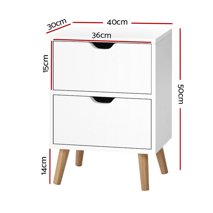 Classic Scandinavian Inspired Large 2 Drawer Side Table - White Homecoze