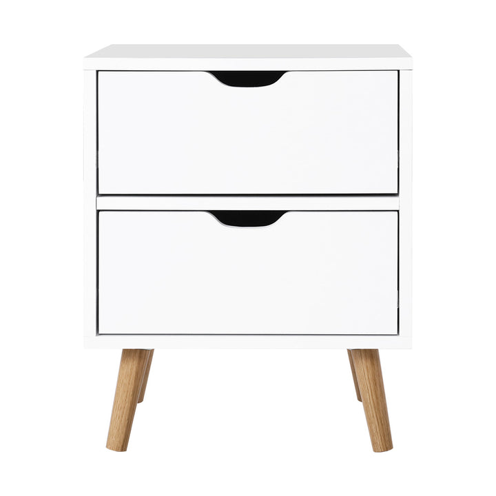 Classic Scandinavian Inspired Large 2 Drawer Side Table - White Homecoze