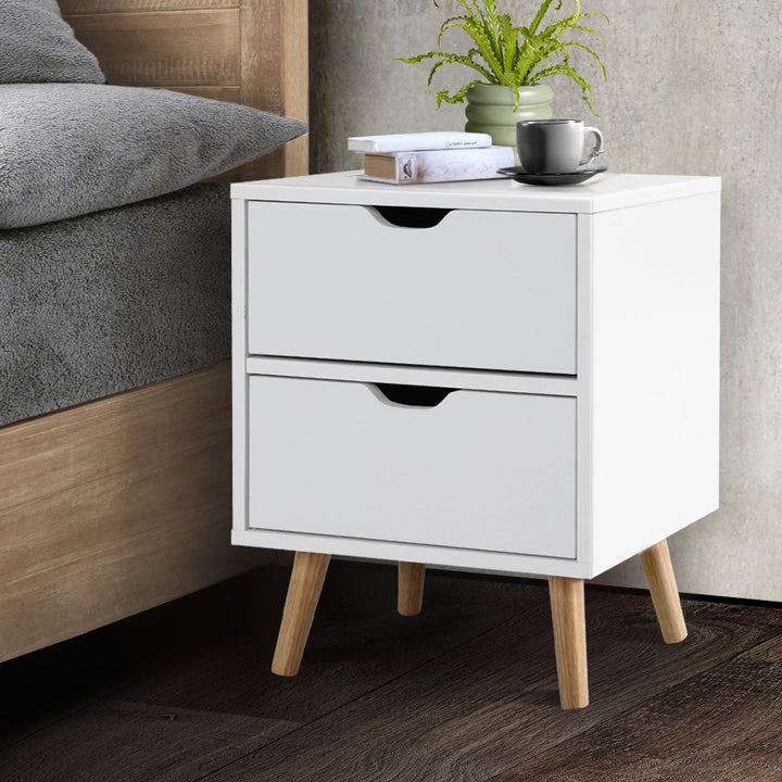 Classic Scandinavian Inspired Large 2 Drawer Side Table - White Homecoze