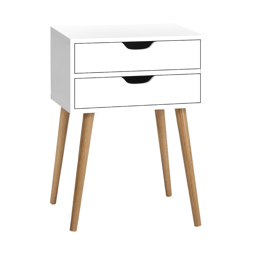 Classic Scandinavian Inspired 2 Drawer Side Table - White Homecoze