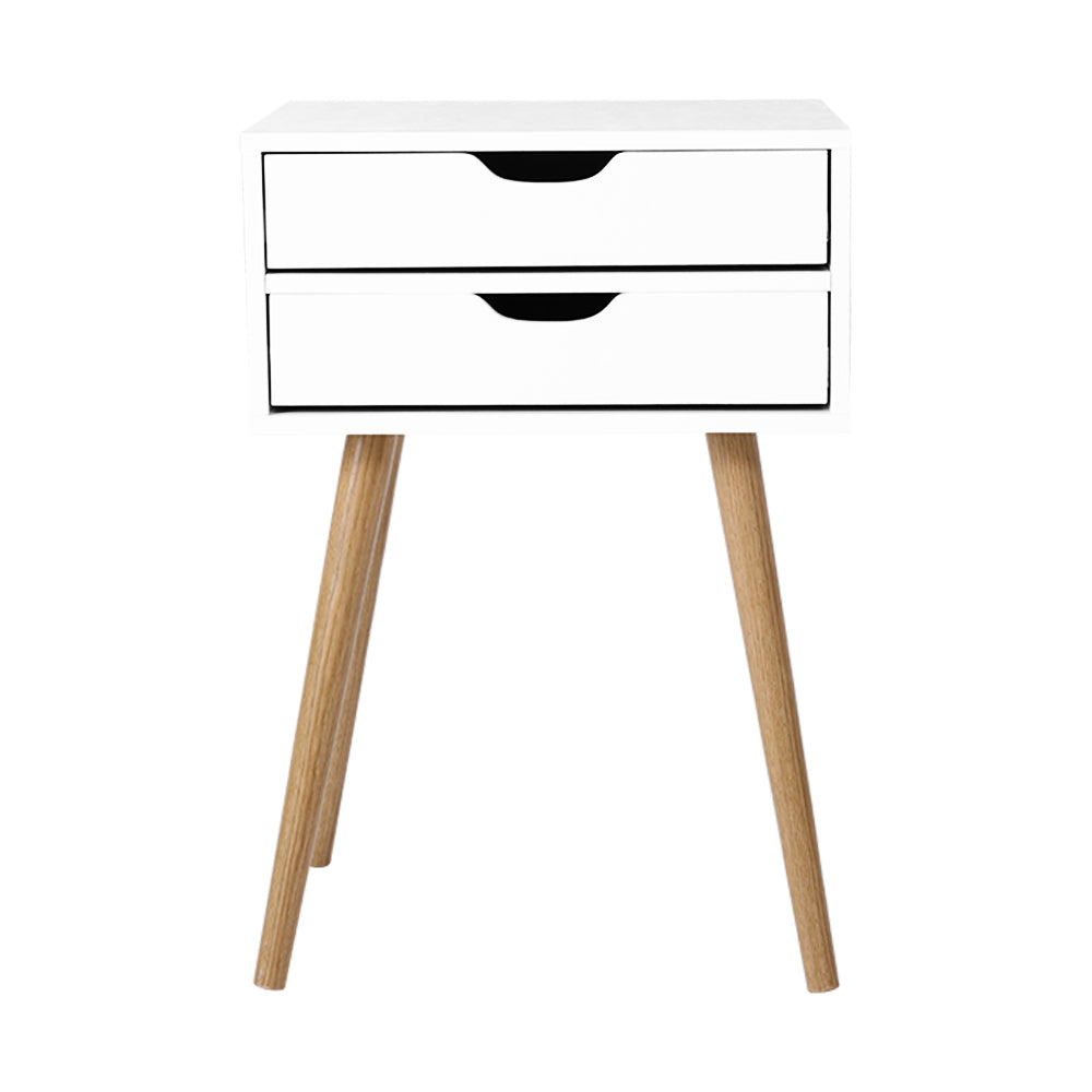 Classic Scandinavian Inspired 2 Drawer Side Table - White Homecoze