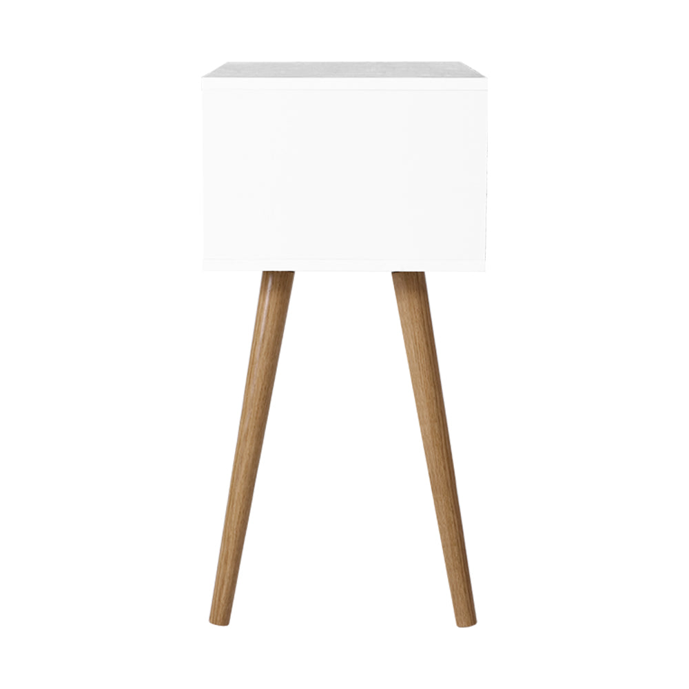Classic Scandinavian Inspired 2 Drawer Side Table - White Homecoze