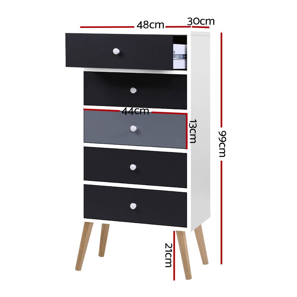 Scandinavian-Inspired Tallboy Chest of Drawers - Black & White Homecoze