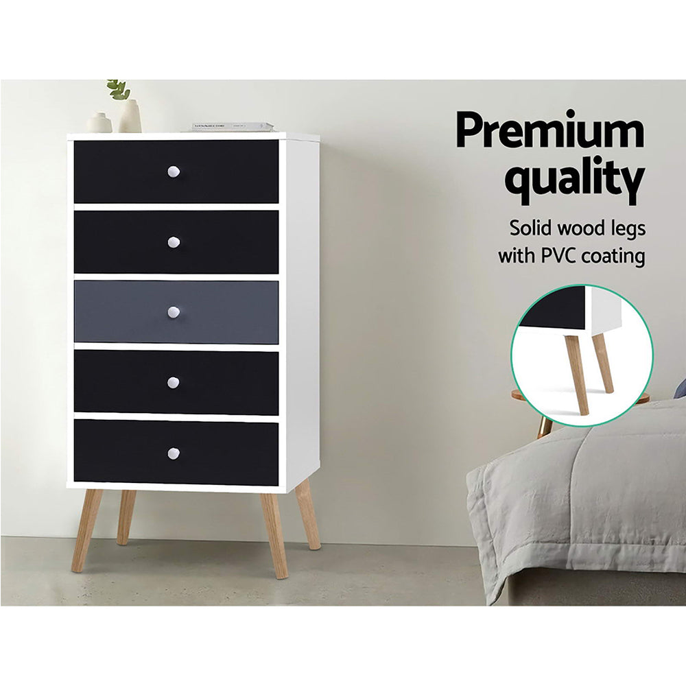 Scandinavian-Inspired Tallboy Chest of Drawers - Black & White Homecoze