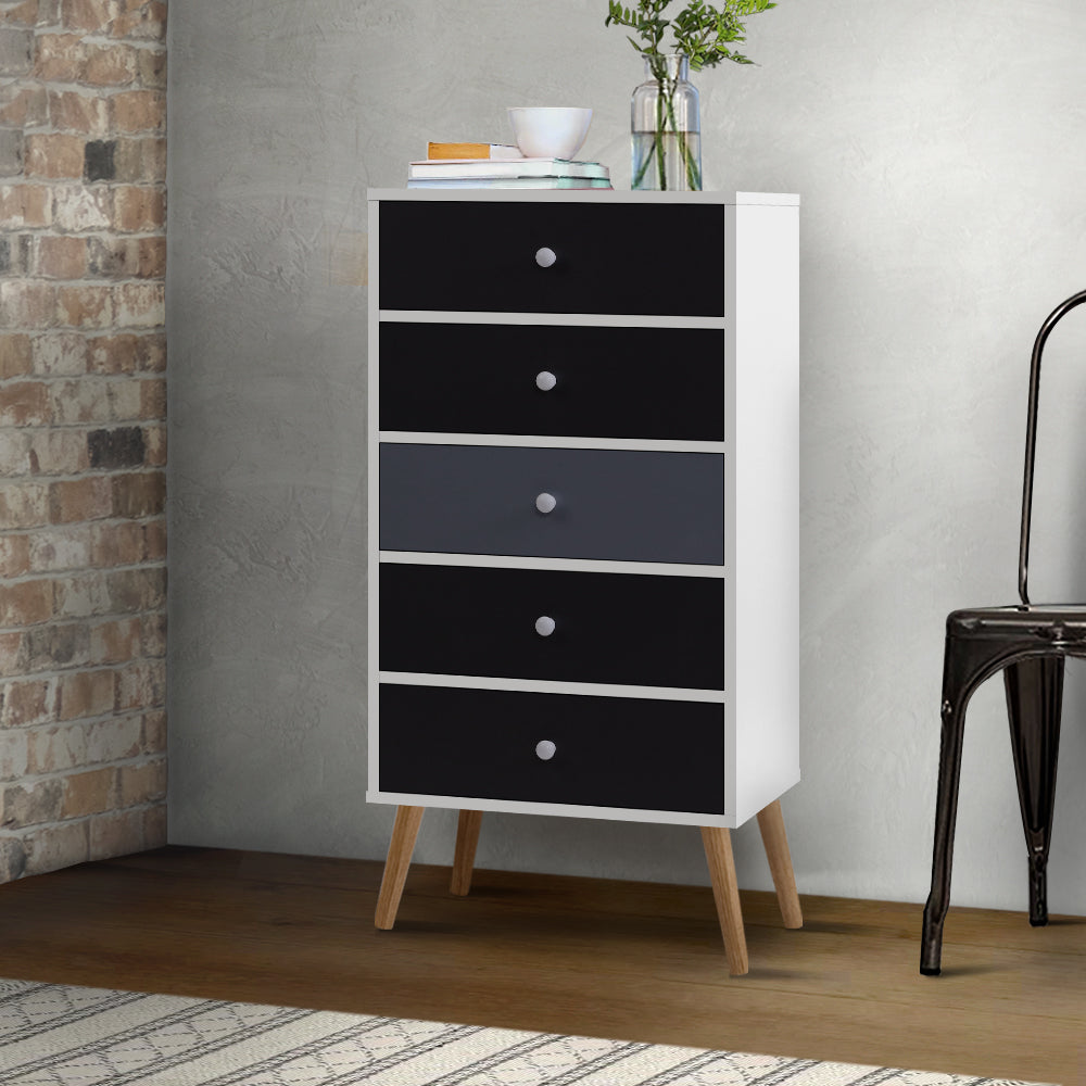 Scandinavian-Inspired Tallboy Chest of Drawers - Black & White Homecoze