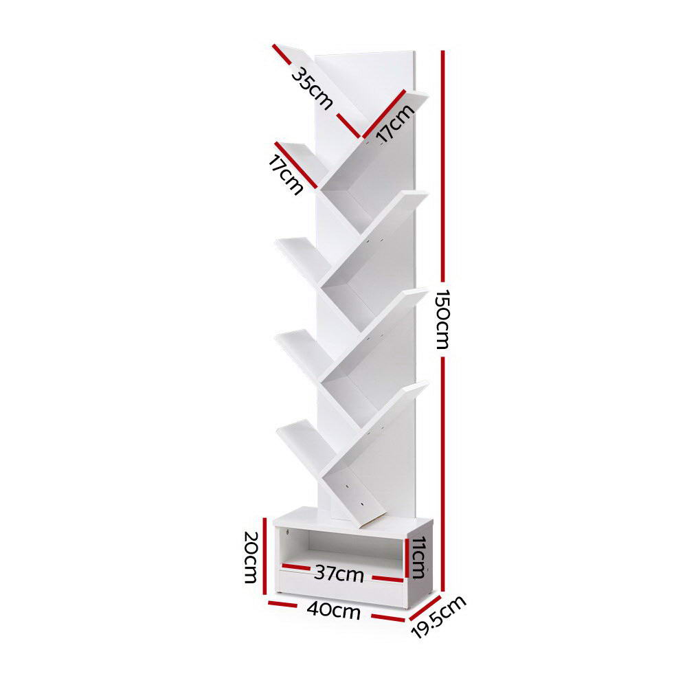 Bookshelf Unique 9 Shelf ‘Tree’ Design - White Homecoze