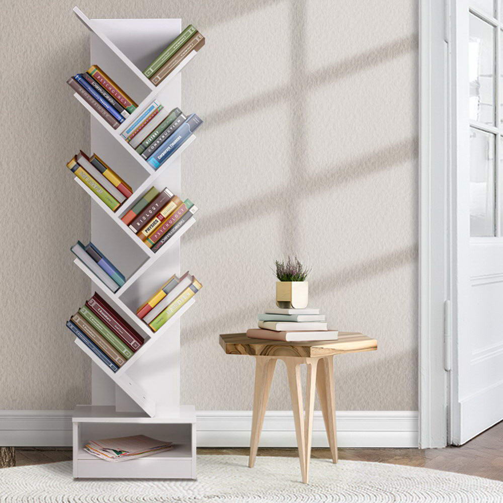 Bookshelf Unique 9 Shelf ‘Tree’ Design - White Homecoze